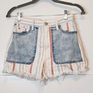 American Eagle Red White Blue Hi Rise Mom Shorts Cotton Size 00